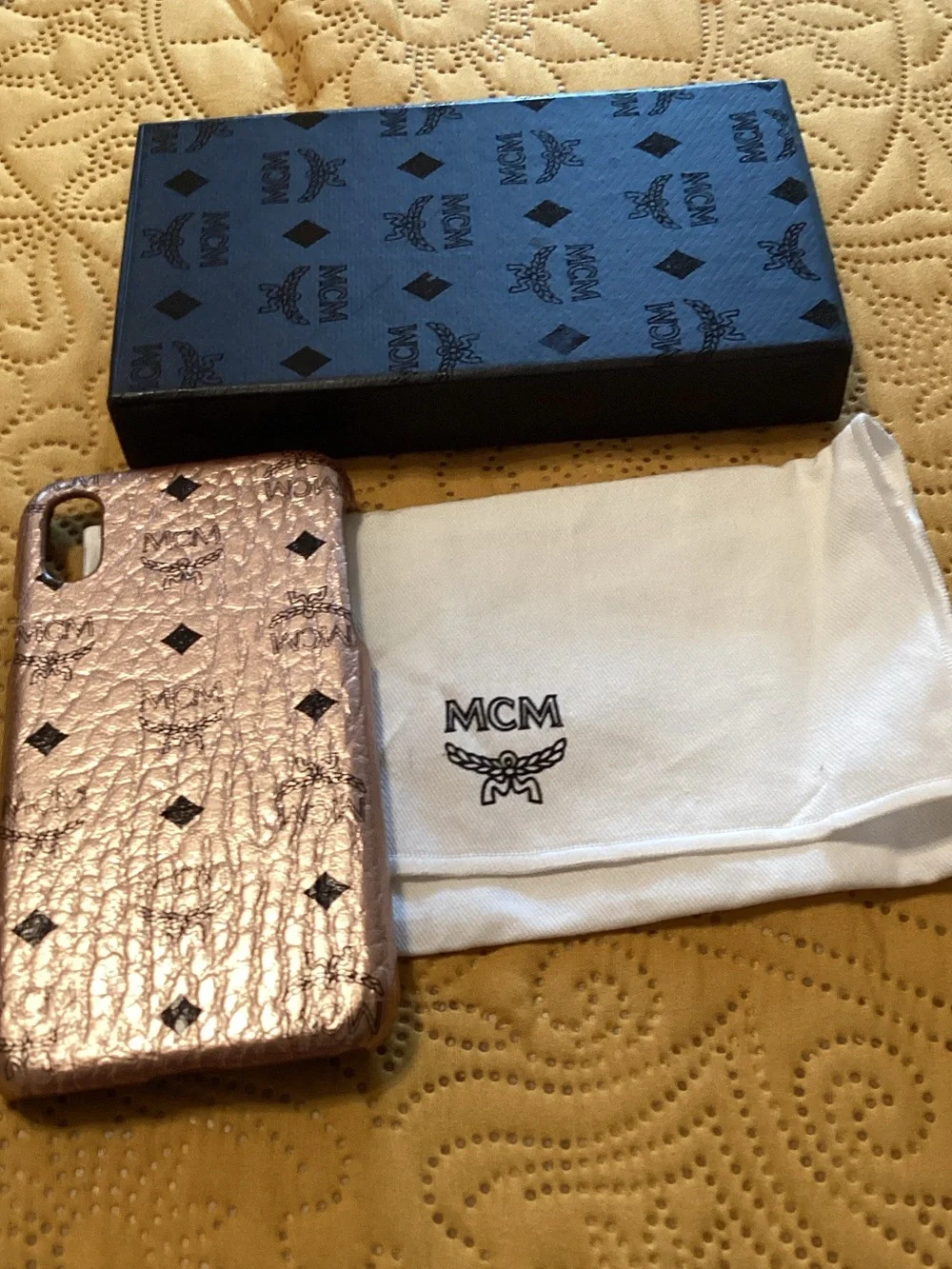 MCM Metallic Rose Phone Case with Black Logo Print